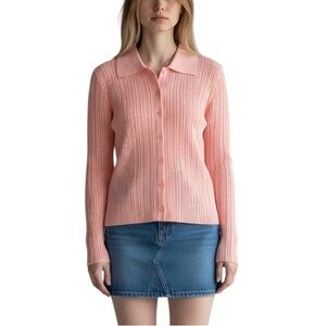 J. Crew Ribbed tulle-trim sweater-tee in premium ultra-fine Cotton NWT M Petal